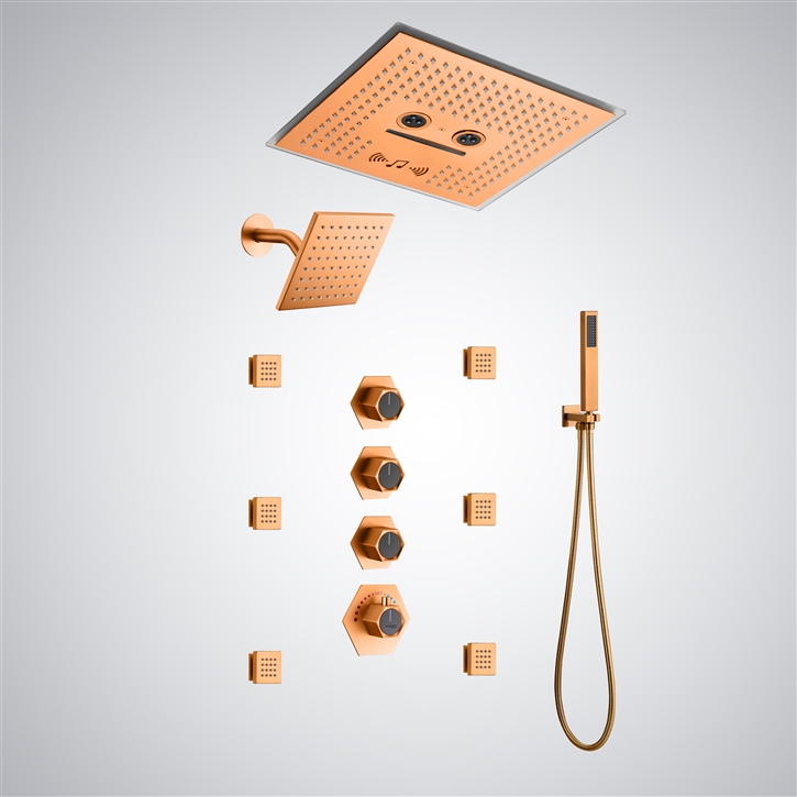 Fontana Pioggia Rose Gold Thermostatic Rainfall Shower Set