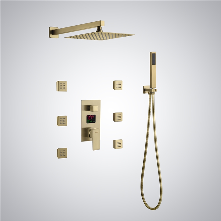 Fontana Nimbus Brushed Gold Anti-Scald Thermostatic Shower Set