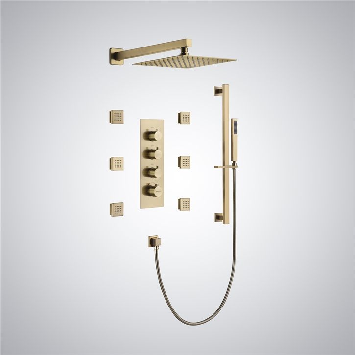 Fontana Dulce Brushed Gold Wall-Mounted Thermostatic Shower Set