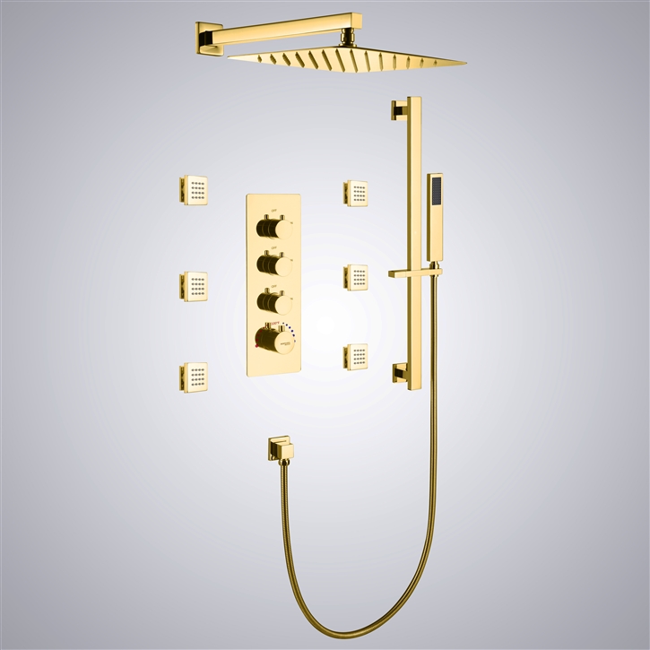 Fontana Dulce Gold Luxury Rainfall Handheld Shower Set