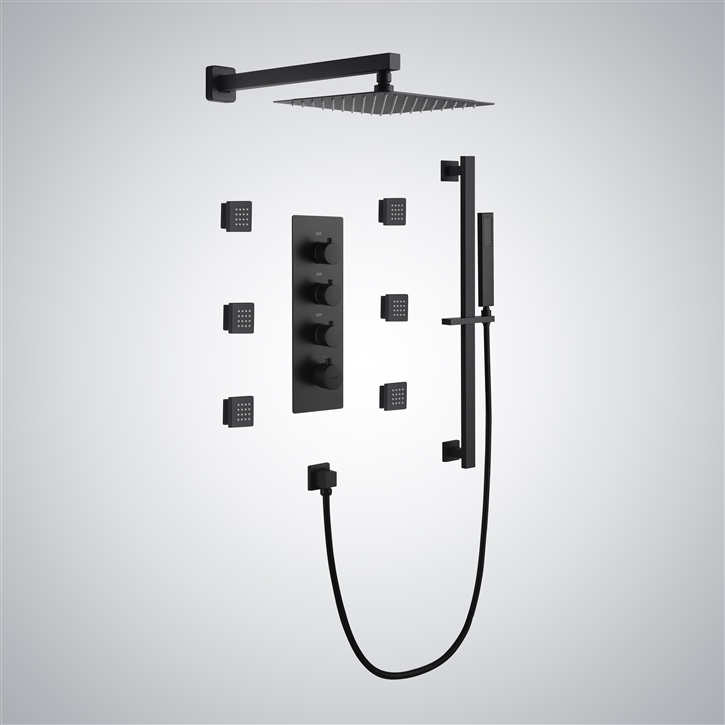 Fontana Dulce Matte Black Thermostatic Body Jet Shower Set