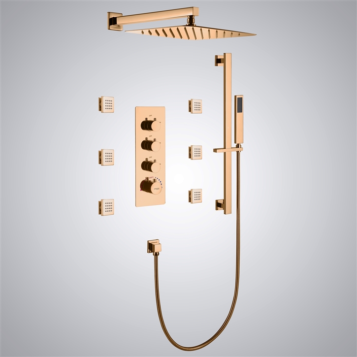 Fontana Dulce Rose Gold Thermostatic Rainfall Shower Set