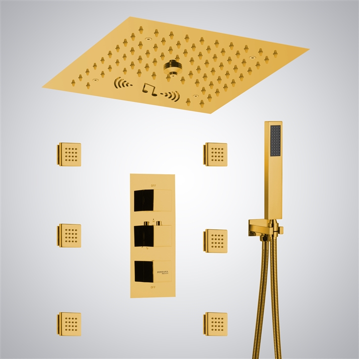 Fontana Brisa Gold Luxury LED & Music Shower Set - Elegant Gold Shower ...