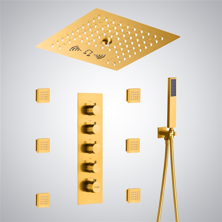 Fontana Claro Brushed Gold Bluetooth Rainfall Shower Set