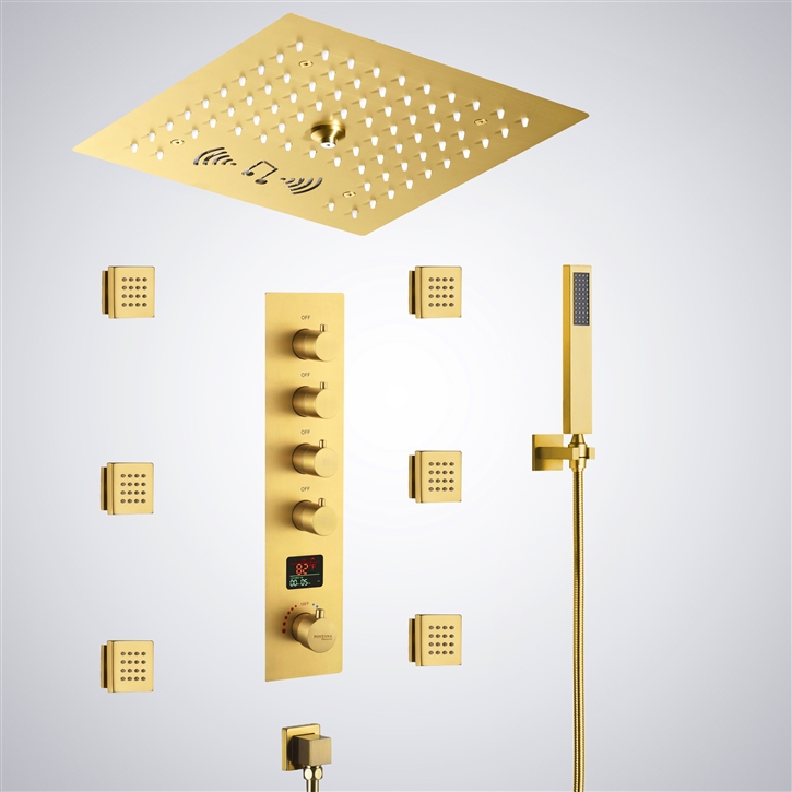 Fontana Paola Gold Multi-Function LED Rainfall Shower Set