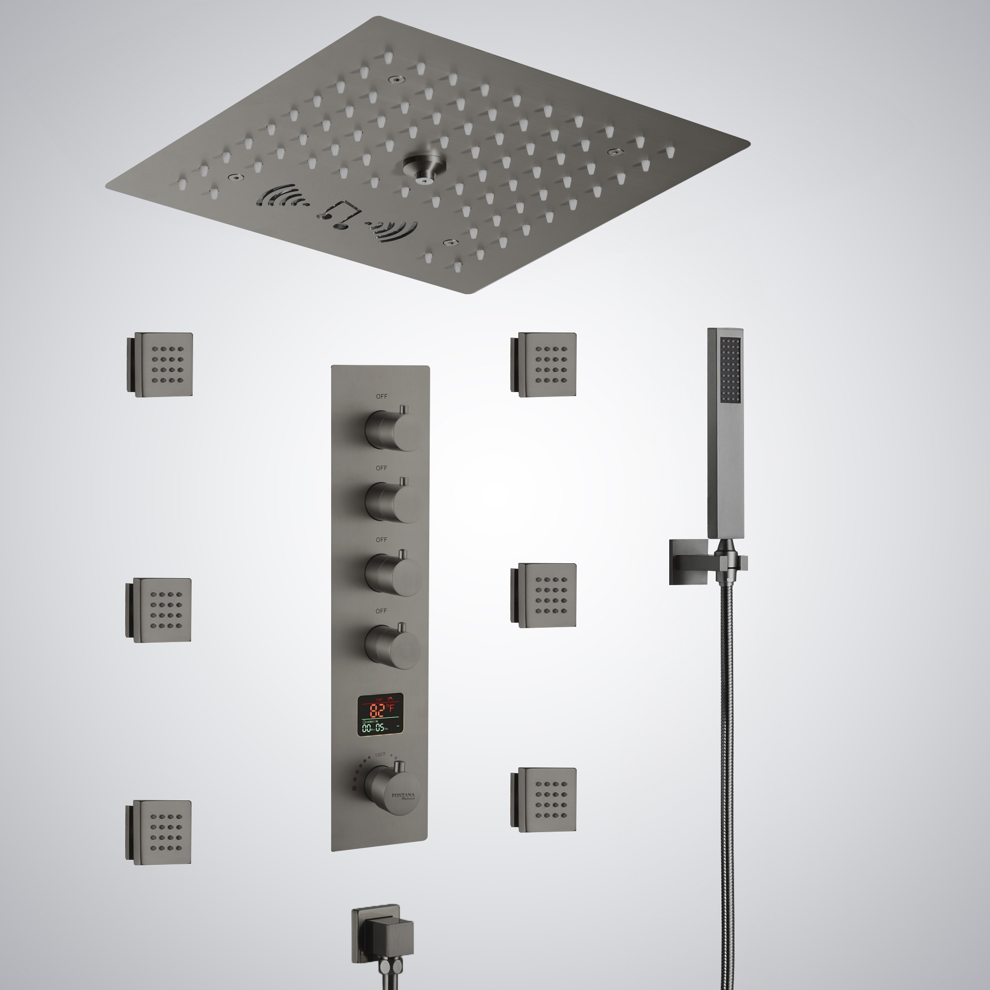 Fontana Paola Gun Metal Gray Thermostatic 4 Function LED Shower Set â ...