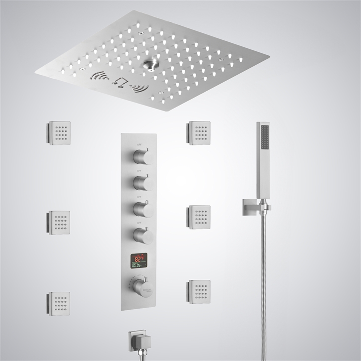 Fontana Paola Matte White LED Thermostatic Rainfall Shower Set