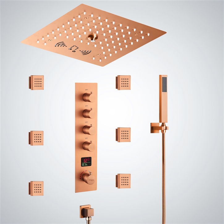 Fontana Paola Rose Gold LED Rain and Music Shower Set