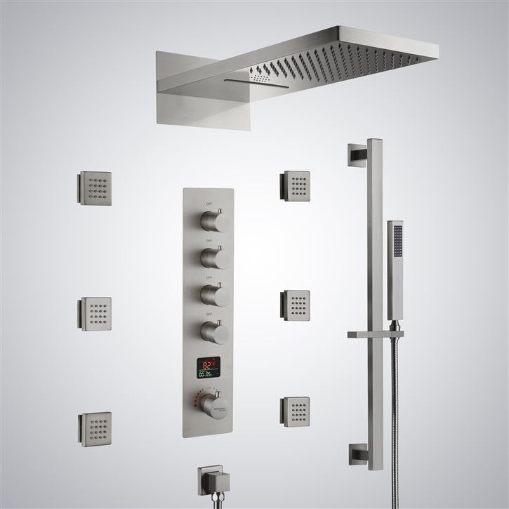 Fontana Tusa Brushed Nickel Digital Display Shower Set