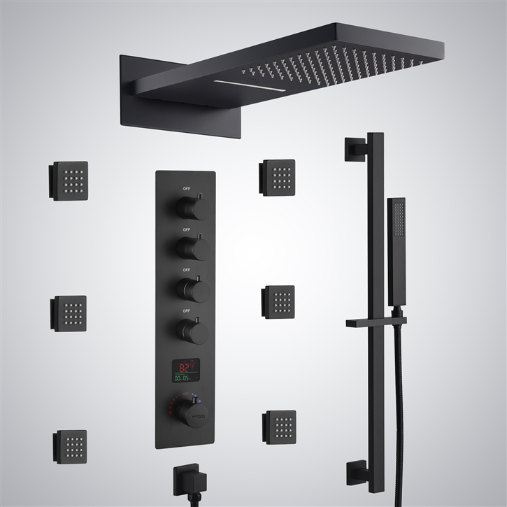 Fontana Tusa Matte Black Luxury LED with Music Shower Set