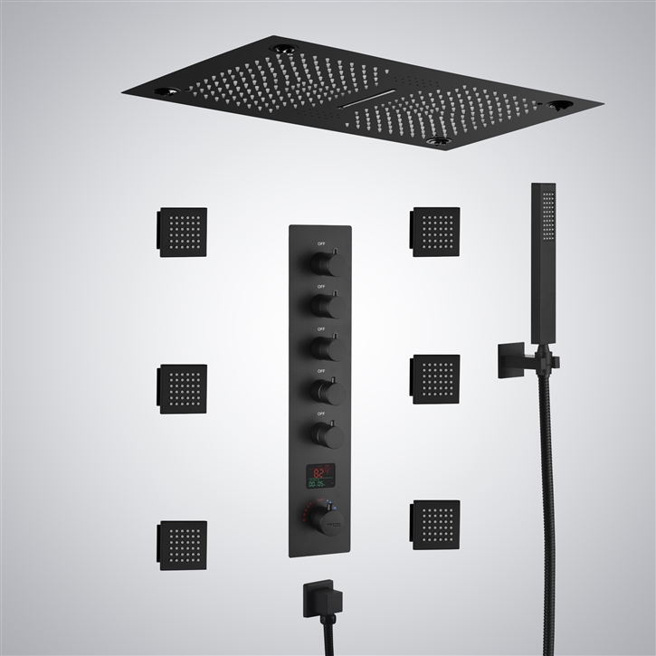 Fontana Gijon Matte Black Shower Set â€“ 5 Function LED Thermostatic ...