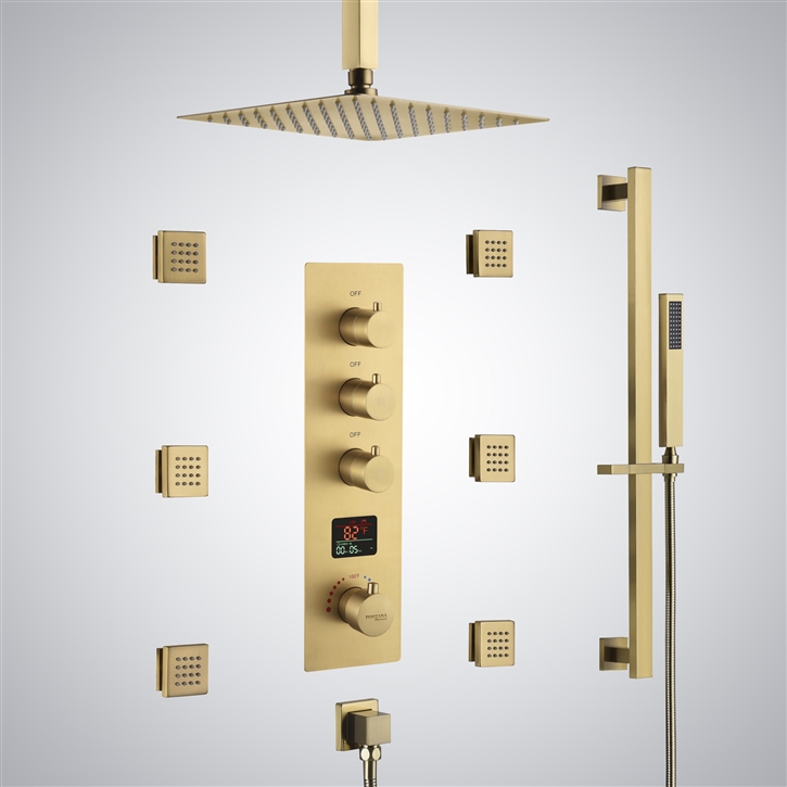 Fontana Ribes Brushed Gold Elegant Digital Thermostatic Shower Set