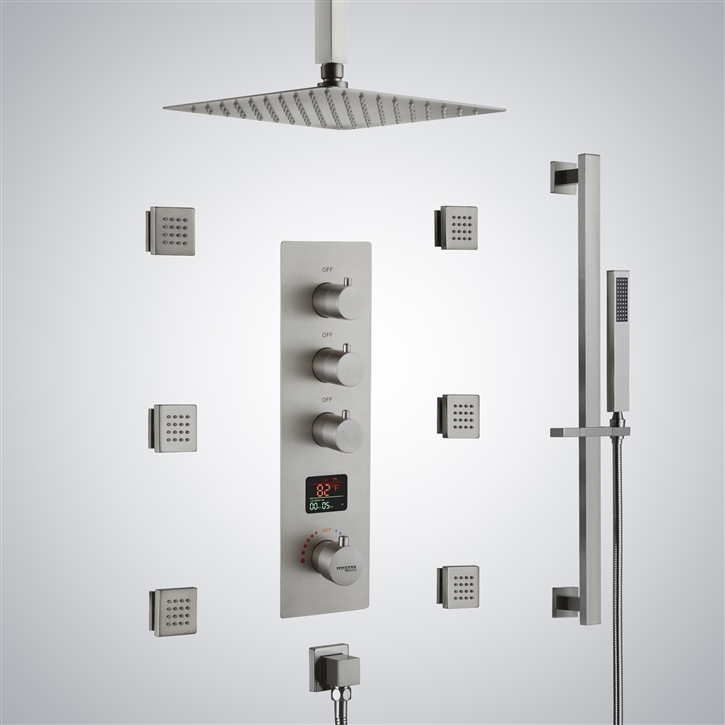 Fontana Ribes Brushed Nickel Luxury Three-Function Shower Set