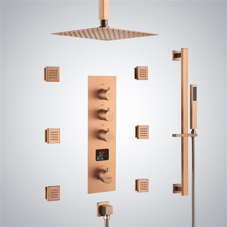 Fontana Ribes Rose Gold Modern Thermostatic Shower Set