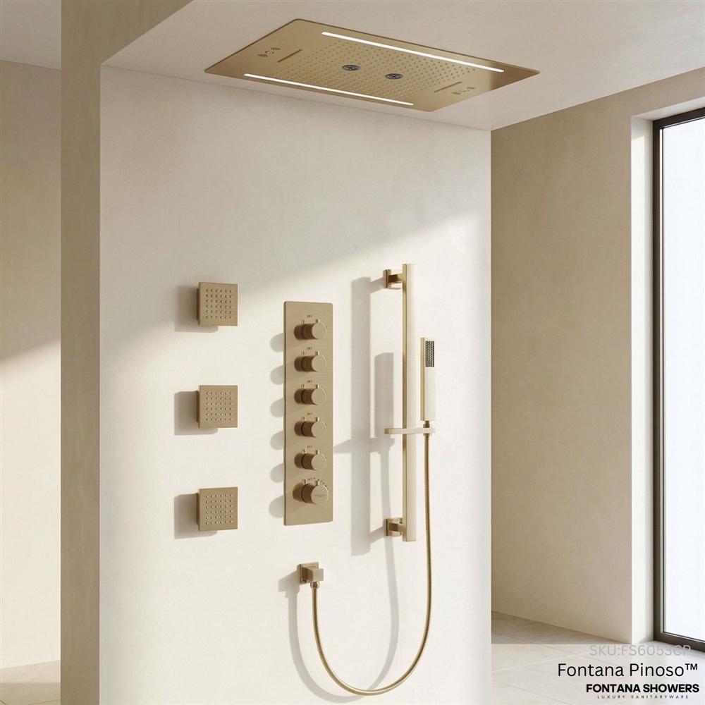 Fontana Pinoso Champagne Rainfall and Massage Shower Set