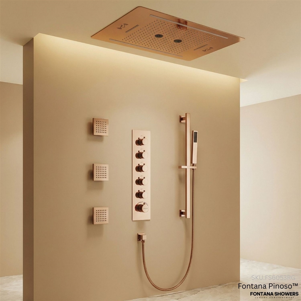 Fontana Ribes Rose Gold Modern Thermostatic Shower Set