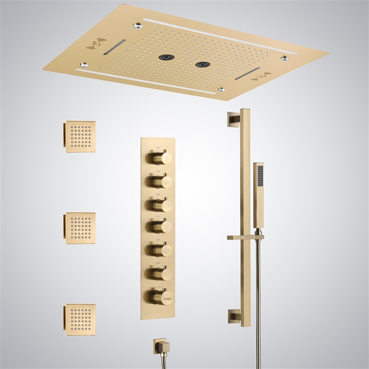 Fontana Meina Brushed Gold LED Shower Set â€“ 6 Functions, Thermostatic ...