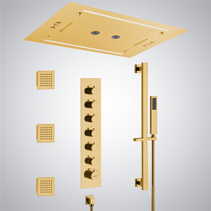 Fontana Meina Gold Ceiling-Mounted Shower Set with LED Lights & Music ...