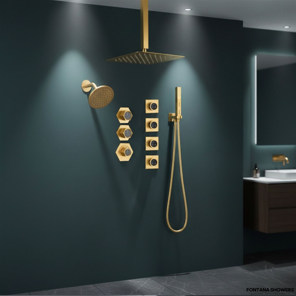 Fontana Priego Gold Modern Split Type Shower Set
