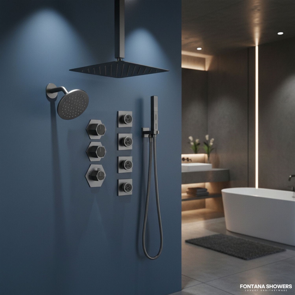 Fontana Priego Gun Metal Gray Full Coverage Shower Set