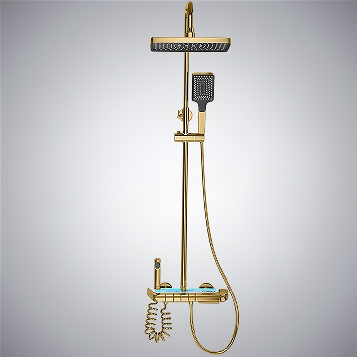 Fontana Caravia Brushed Gold Multifunctional Rain Shower Set