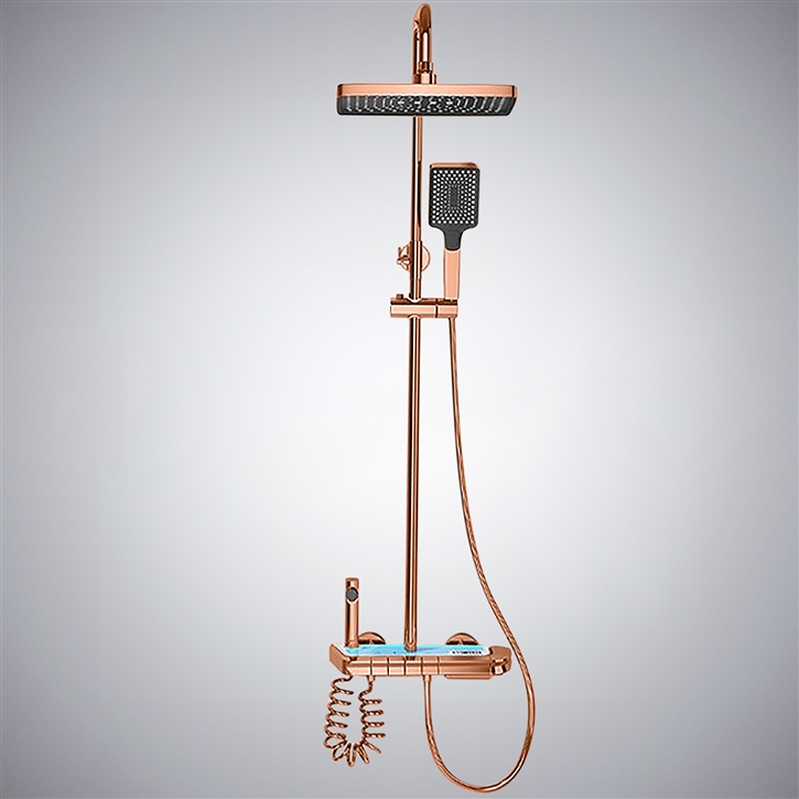 Fontana Caravia Rose Gold Modern LED Display Shower Set