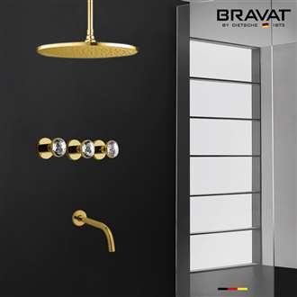 Bravat Crystal Best Gold vs Brushed Gold Shower Set with Rain Shower Head