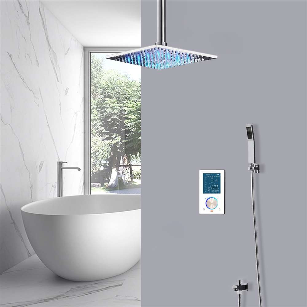 Fontana Flavia Chrome Ceiling Mount Digital Color Changing LED Rainfall Shower Set