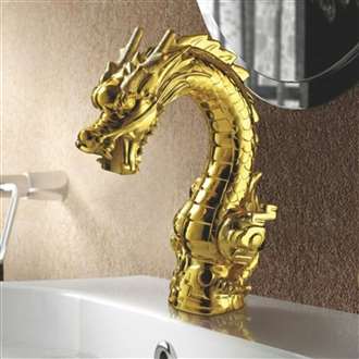Umbria single Rotation Handle Gold Dragon Head Style Bathroom Sink Faucet
