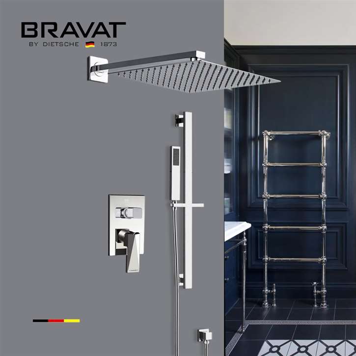Bravat Chrome Shower Set with Handheld Shower and Dual Handle Thermostatic Control