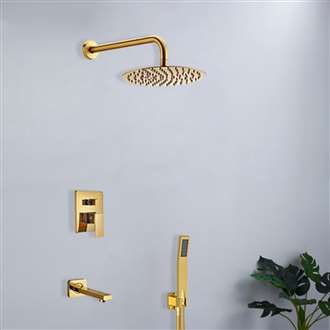 Designer Wall Mount Brushed Gold Single Lever Round Shower Set with Handheld Shower Head