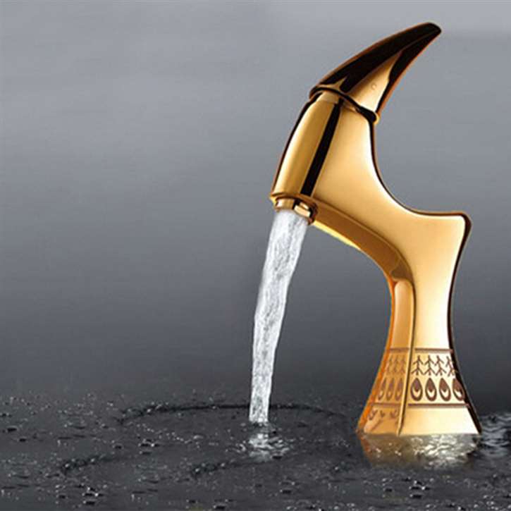Newly Creative Style Bathroom Sink Faucet Basin Faucet Golden Polished Art Shape Mixer Tap Single Ceramics Handle Deck Mount