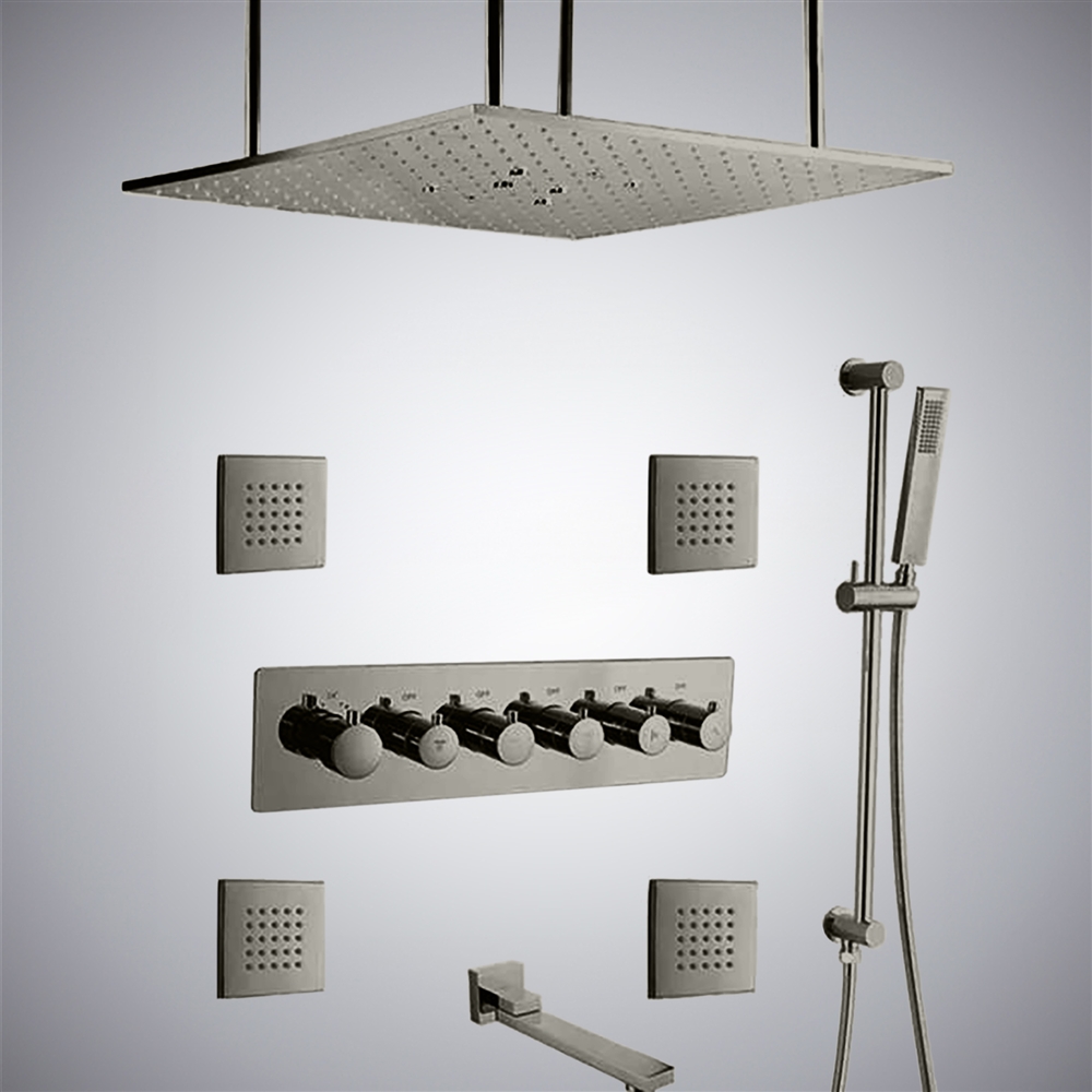 Fontana Gunmetal Gray Thermostatic Bathroom LED Rain Shower System With Body Jet Spray