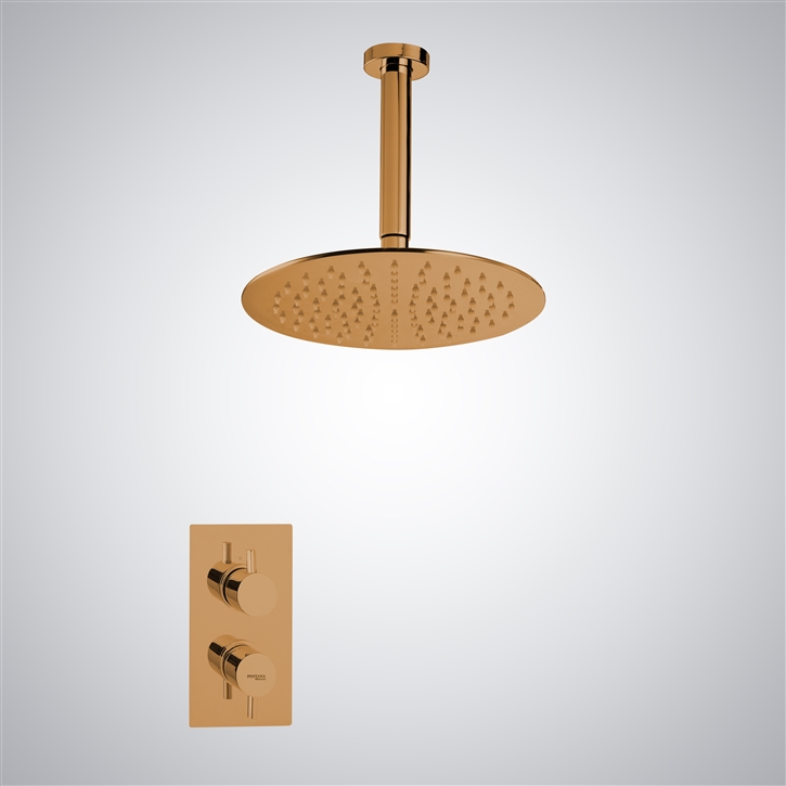 Fontana Rose Gold Round Waterfall Showerhead with Valve Mixer