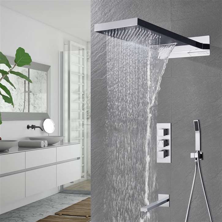 Waterfall Rainfall Shower Head Set Mixer Faucet Shower Handheld Wall Mount 