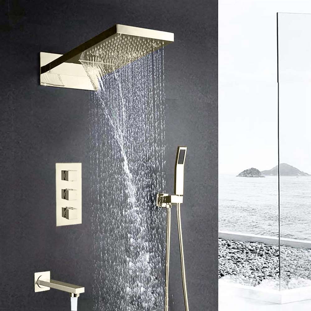 Wall Mount Nickel Waterfall Rainfall Shower Set