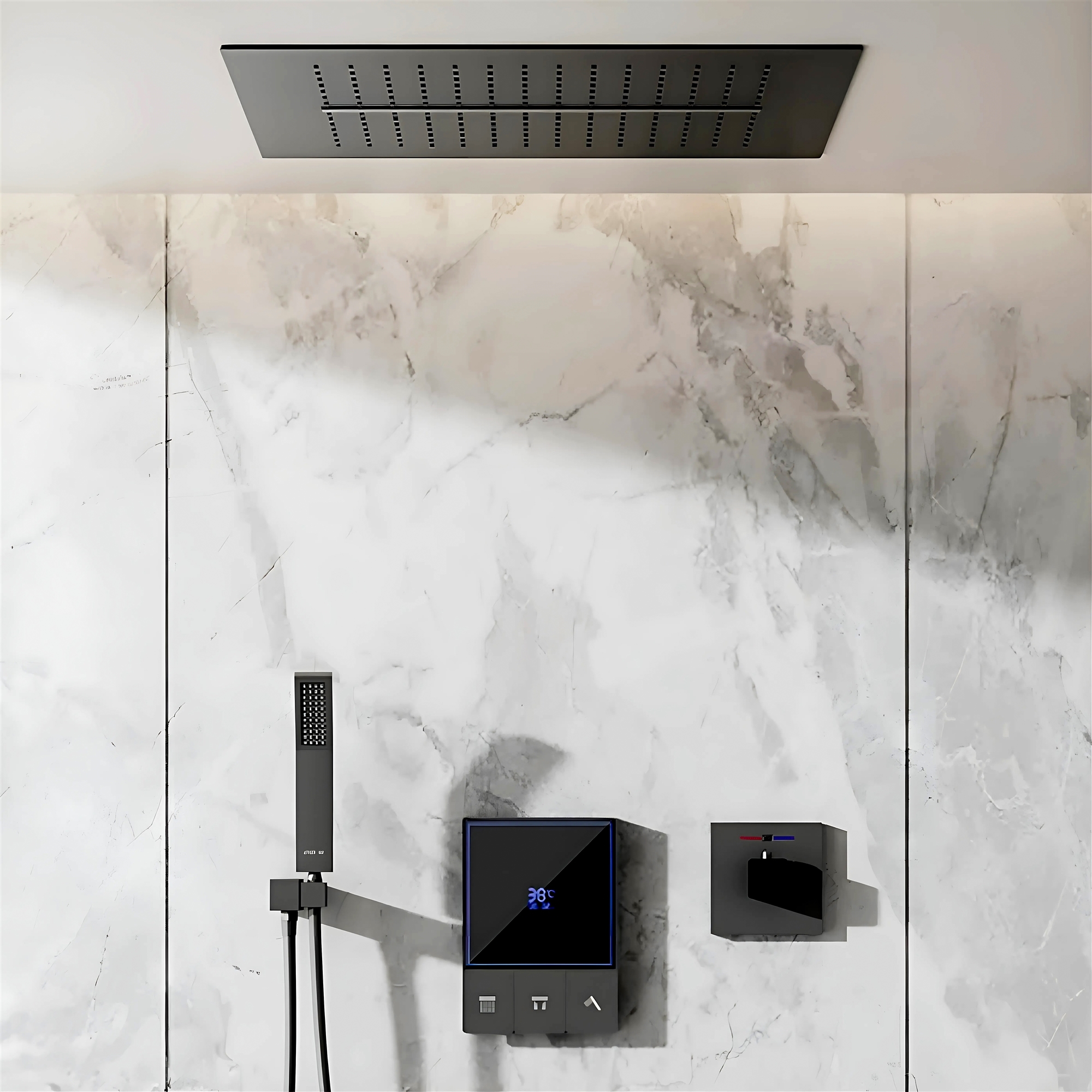 Fontana 3 Function In Black Finish Smart Temperature Thermostatic Display Shower System