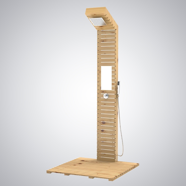 Fontana Trani Rainfall Floor Mounted Wood Outdoor Shower
