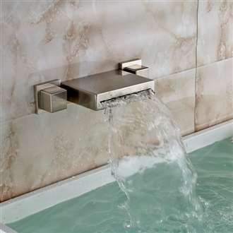  Brushed Nickel Wall Mount Double Handled Bathtub Faucet