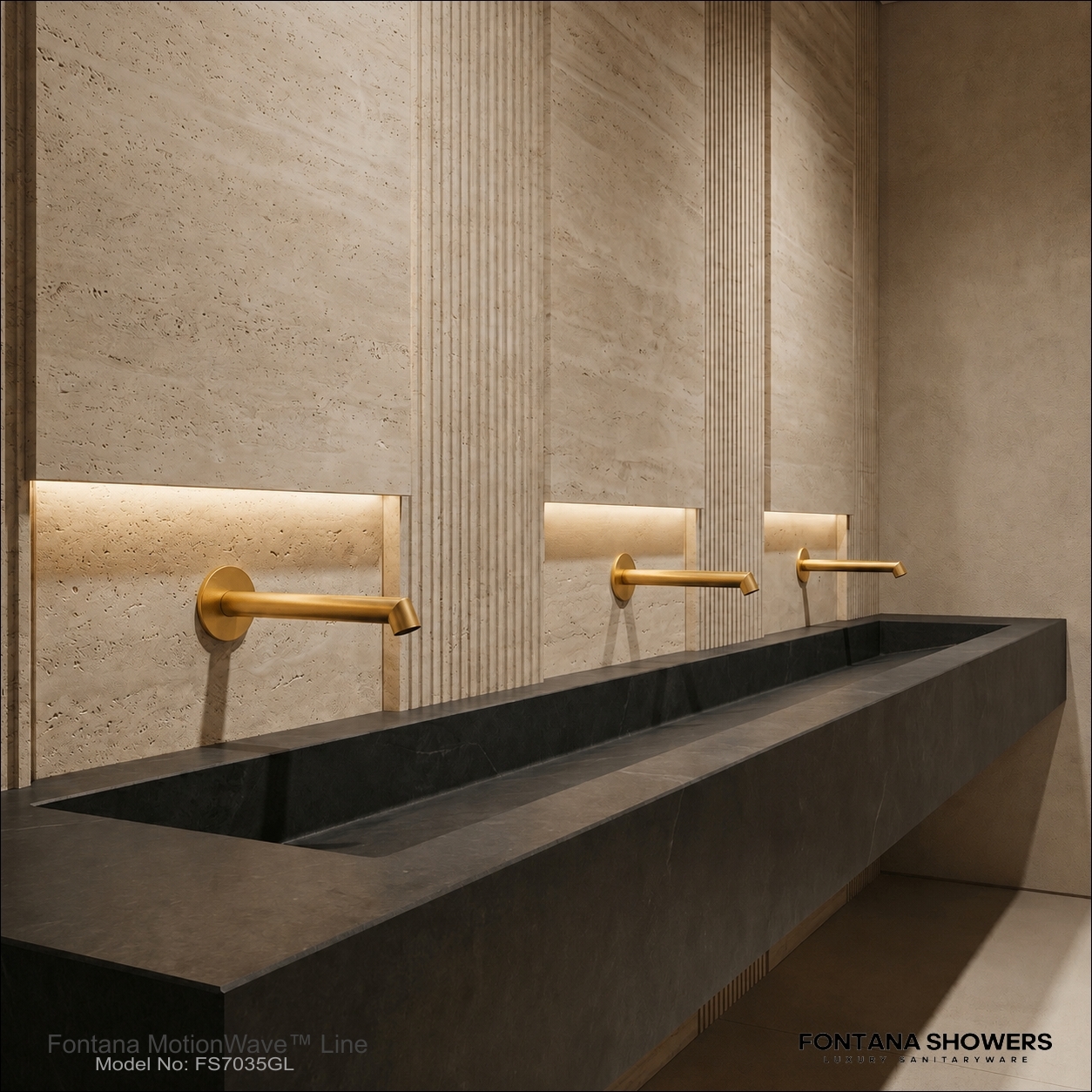 Fontana MotionWave FS7035BG Brushed Gold wall mounted touchless bathroom faucet