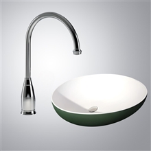 Fontana Villeparisis Green White Spoon 2 Bathroom Vessel Sink and Touchless Faucet