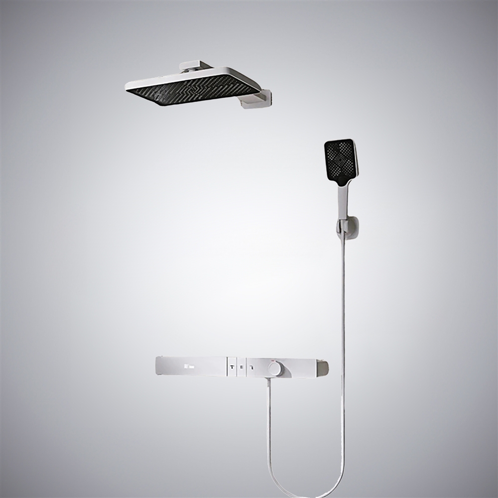 Fontana Montrouge Matte White Wall Mounted LED Display Thermostatic Shower Set