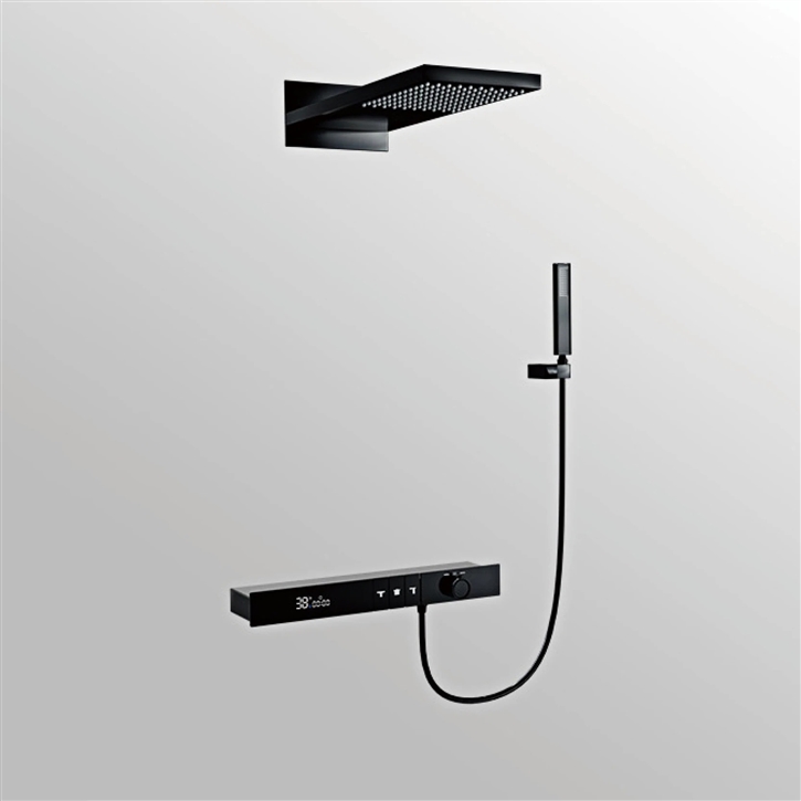 Fontana Montrouge Matte Black Wall Mounted LED Display Thermostatic Shower Set