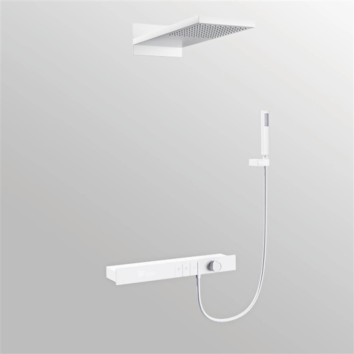 Fontana Montrouge Matte White Wall Mounted LED Display Thermostatic Shower Set