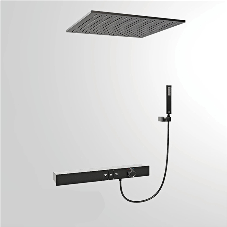 Fontana Montrouge Brushed Grey Ceiling Mounted LED Display Thermostatic Shower Set