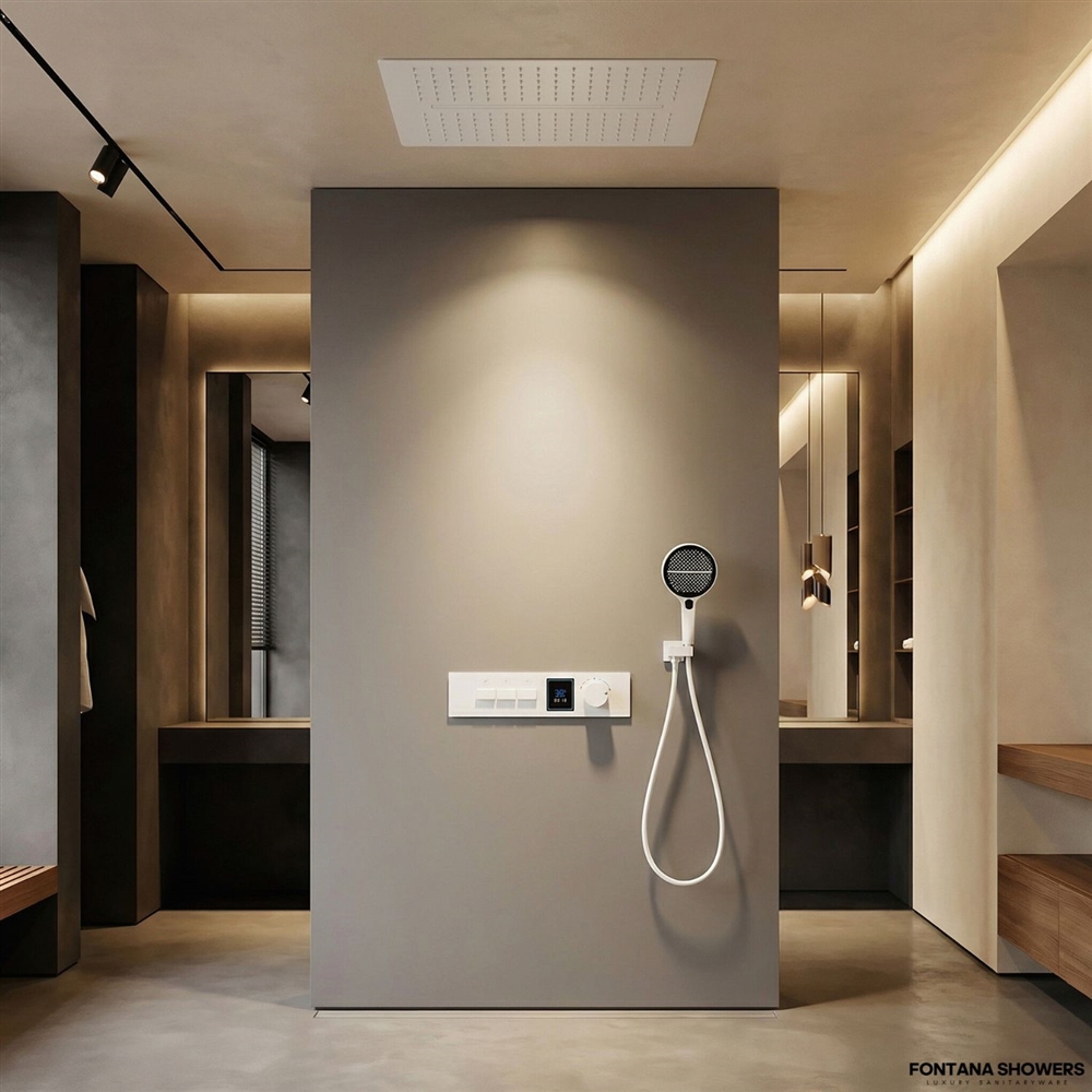 Fontana Draguignan Matte White Constant Temperature LED Display Shower Set