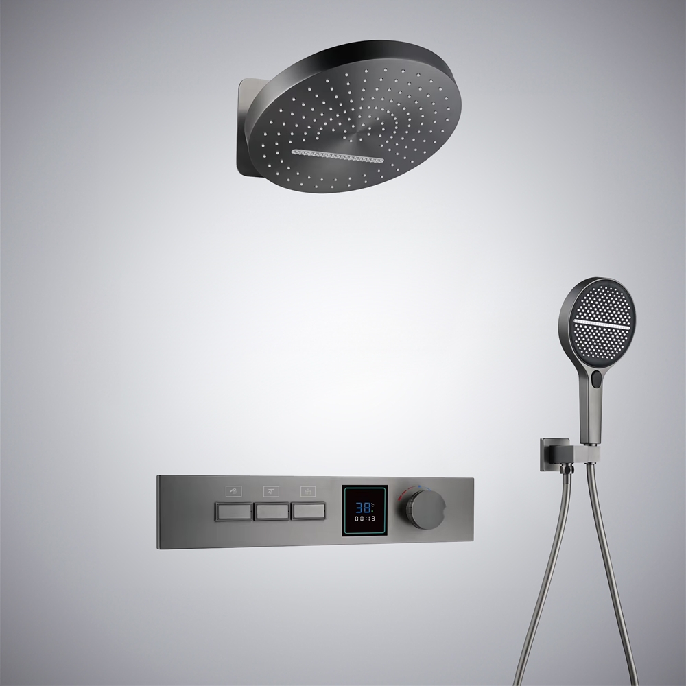 Fontana Draguignan Brushed Grey Constant Temperature LED Display Shower Set