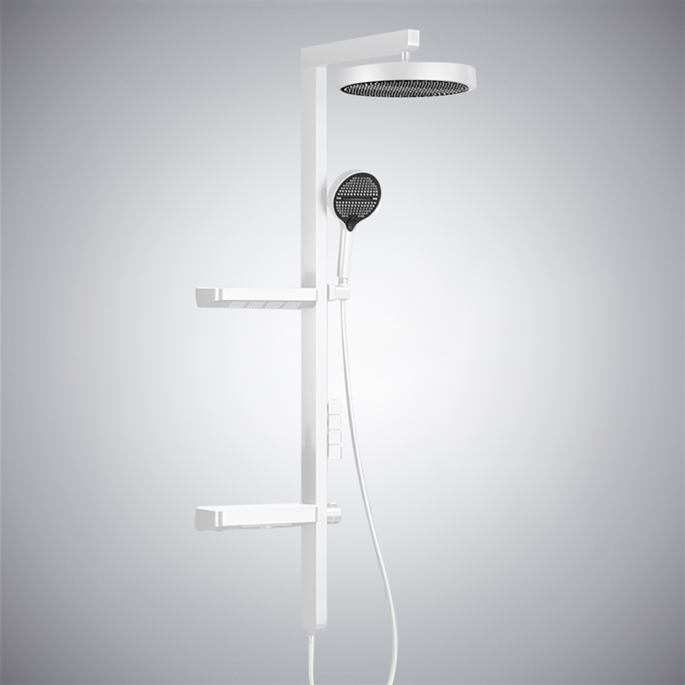 Fontana Saint-Etienne Matte White Bathroom Thermostatic Wall Hung Led Digital Display Shower Set