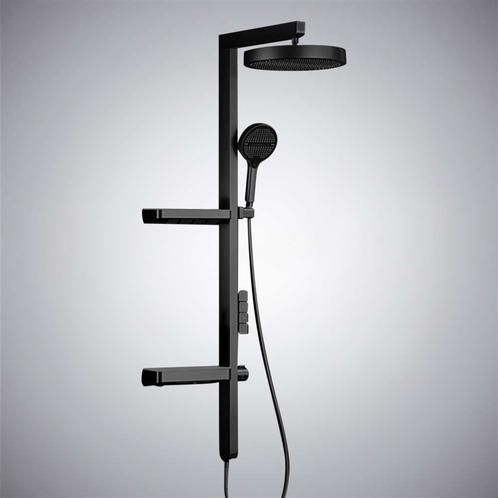 Fontana Saint-Etienne Matte Black Bathroom Thermostatic Wall Hung Led Digital Display Shower Set