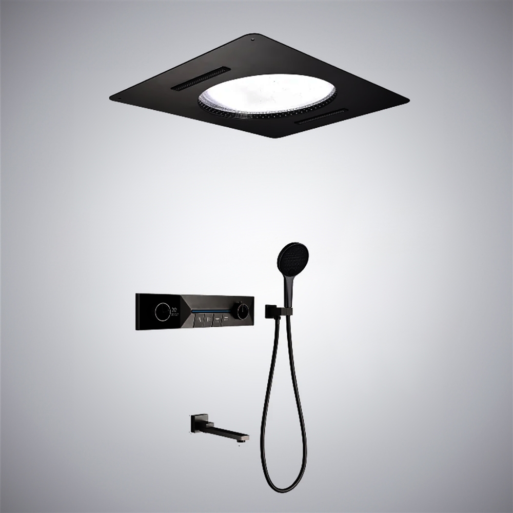 Fontana Hyeres Matte Black LED Thermostatic Shower System Set
